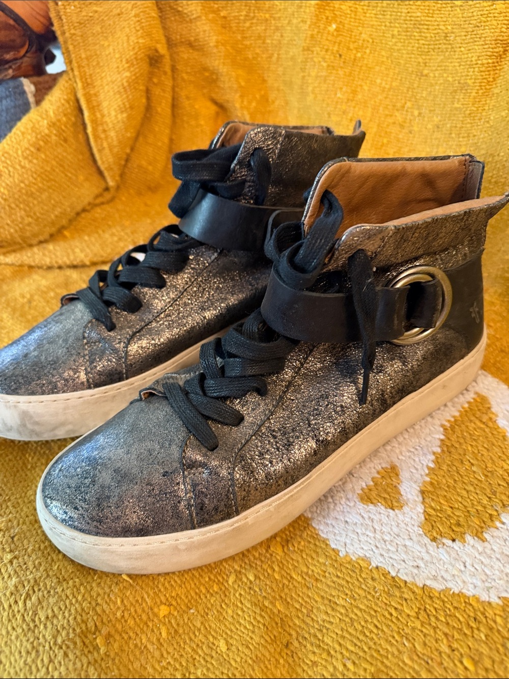 Frye Metallic Charcoal High-Top Sneaker with Buckle
